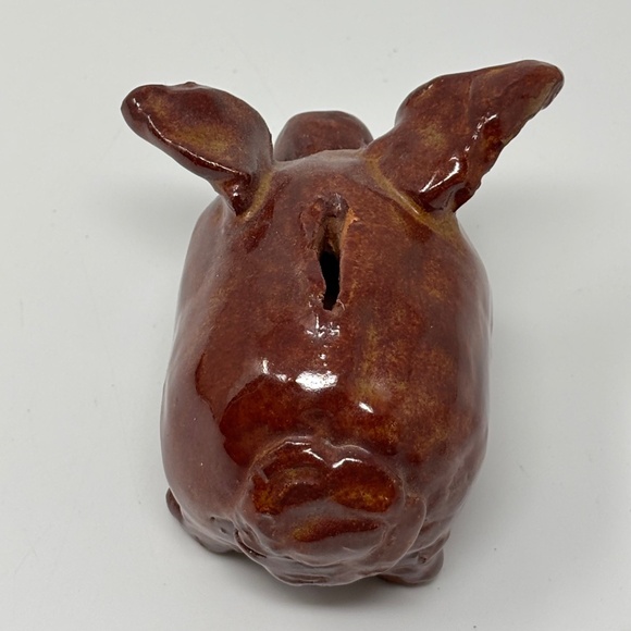 Handmade Pottery Pig Piggy Bank Brown Glaze Big Ears Rustic Folk Art Unmarked - Picture 5 of 8